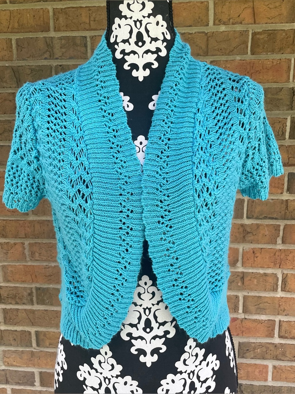 VTG Y2K Blue Knit Cropped Cardigan Bimbocore Womens Medium/Large